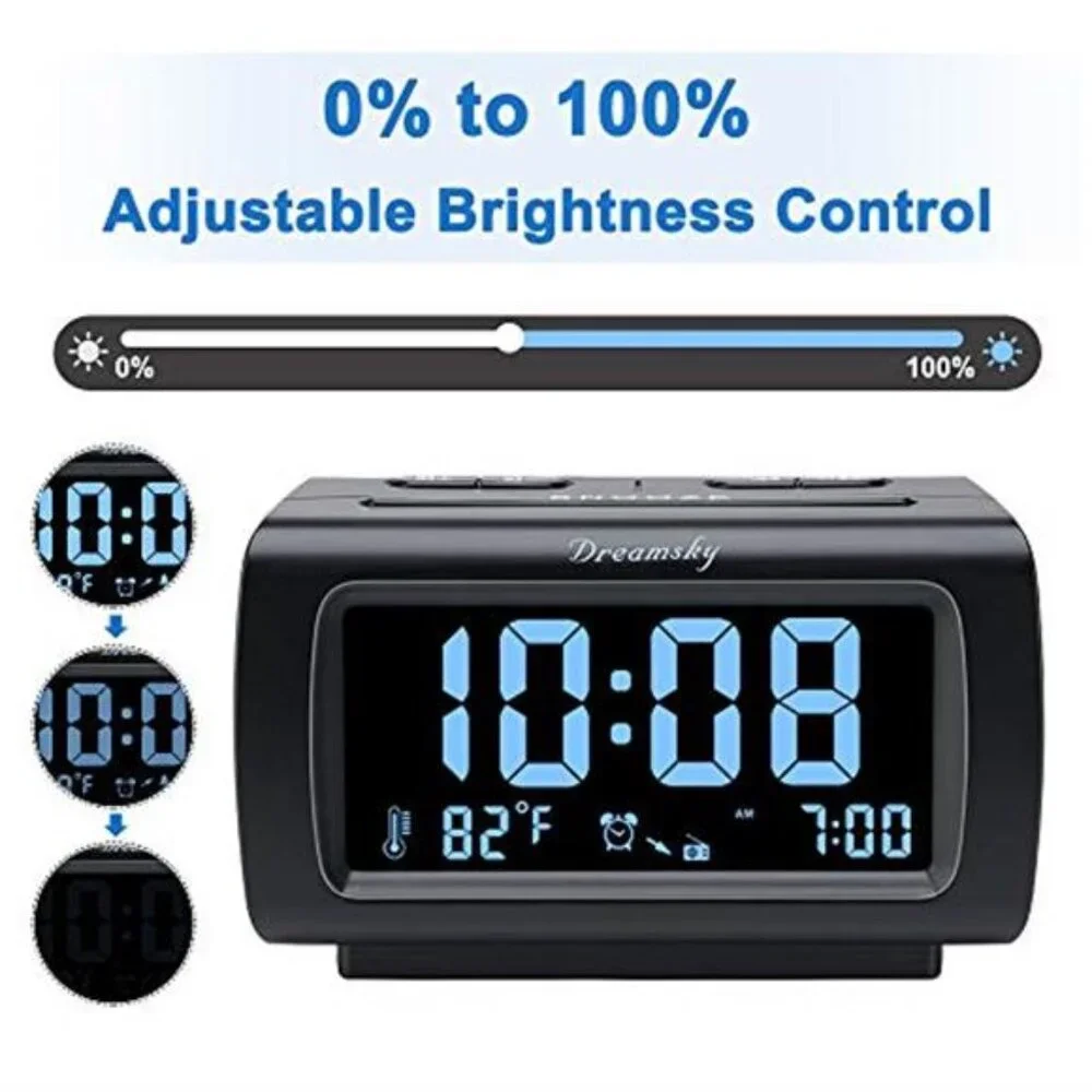 Digital Alarm Clock FM Radio USB Charging Large Display Bedroom Snooze Timer